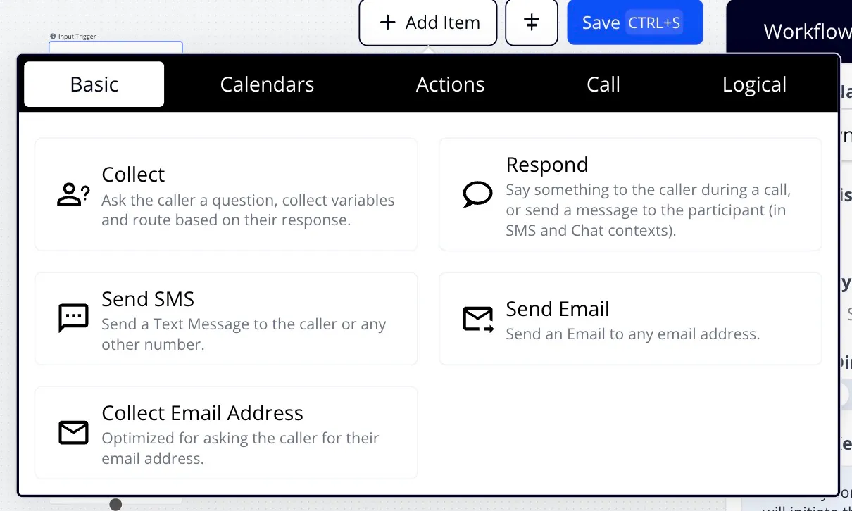 Workflow builder showing a healthcare intake flow